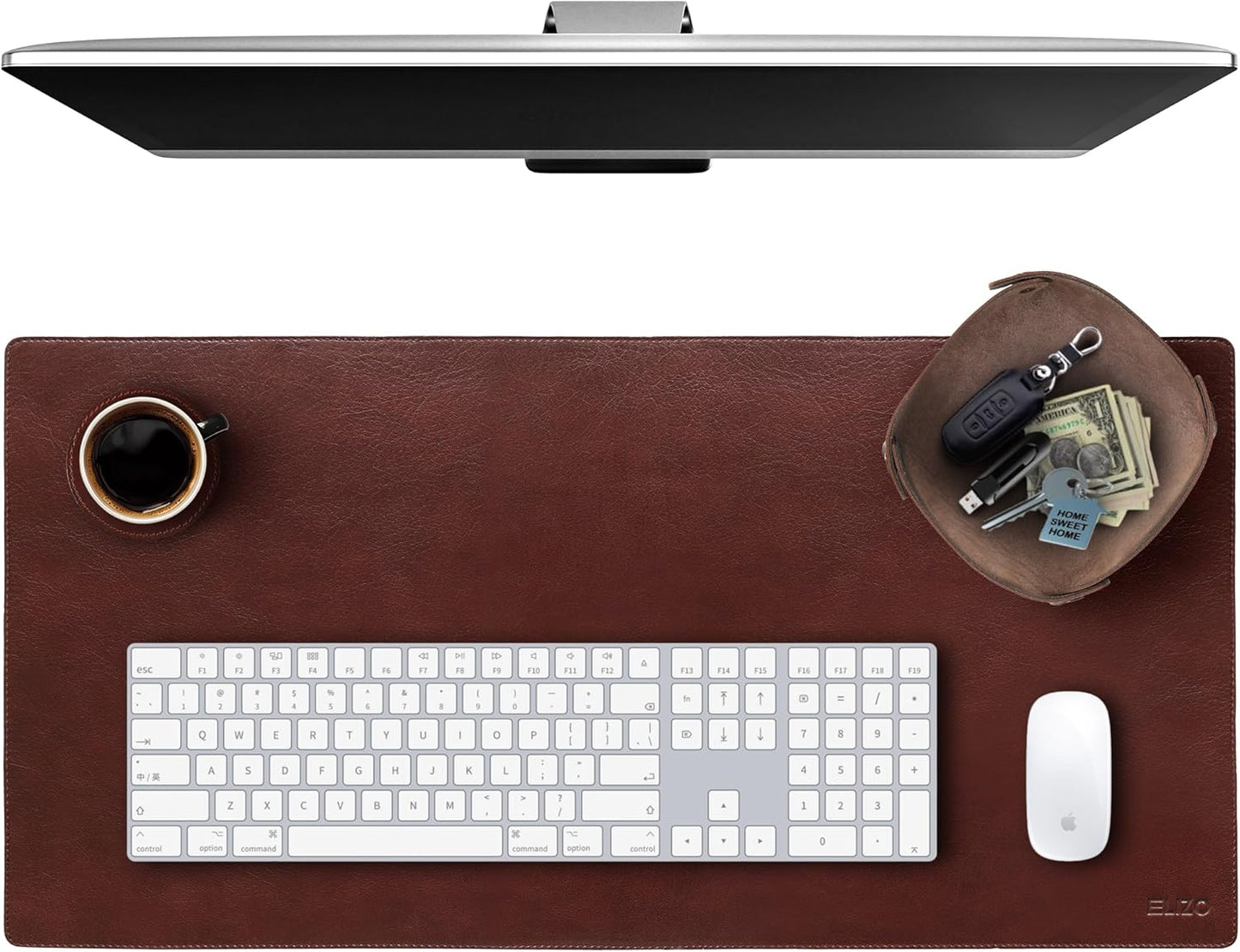 Elizo Leather Desk Mat Desk Pad Blotter Set - Real Full-Grain Leather (32x16) 2-Layer Genuine Desk Cover Protector & Large Mouse Pad | Computer Keyboard Desk Accessories for Office & Home