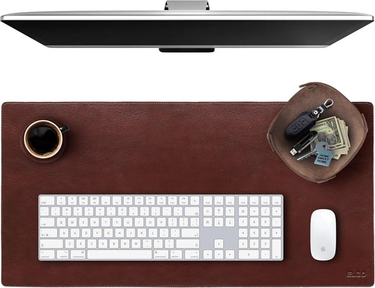 Elizo Leather Desk Mat Desk Pad Blotter Set - Real Full-Grain Leather (32x16) 2-Layer Genuine Desk Cover Protector & Large Mouse Pad | Computer Keyboard Desk Accessories for Office & Home