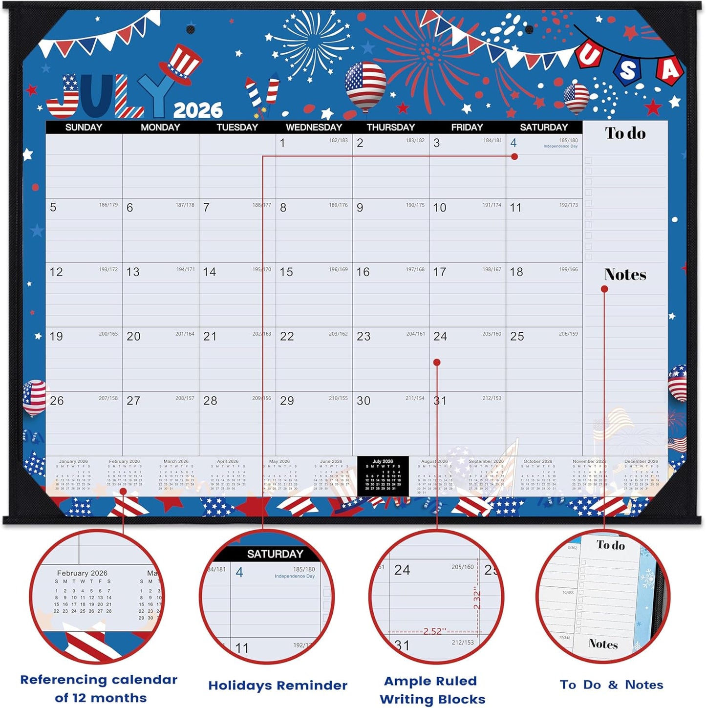 2026 Desk Calendar - Large Desk Calendar 2026, Jan.2026 - Dec.2026, 22" x 17", 2026 Calendar with Corner Protectors + Large Ruled Blocks, To-do & Notes, 12 Different Themes