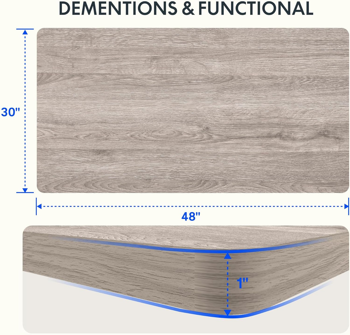 FLEXISPOT EN2 Whole-Piece Standing Desk with Clamp Power Strip, 48 x 30 Electric Stand Up Height Adjustable Desk with Cable Management (White Frame + 48" Gray Wood Grain, 2 Packages)
