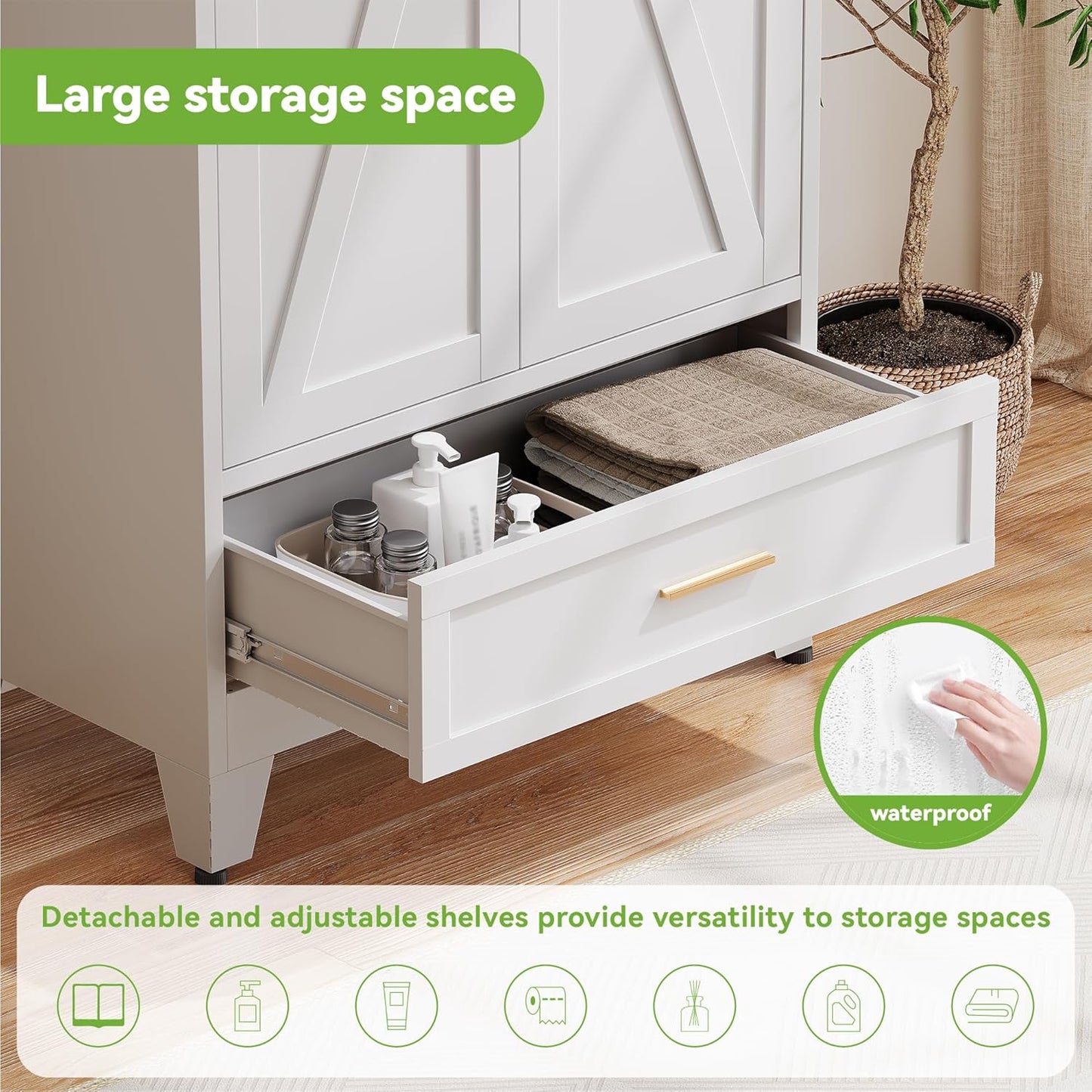 71" Tall Metal Storage Cabinet with Drawer and Adjustable Shelves,Farmhouse Kitchen Pantry Storage Cabinet with Doors,Large Wide Cabinets for Craft Room,Office,Dining Room,Bathroom(White)