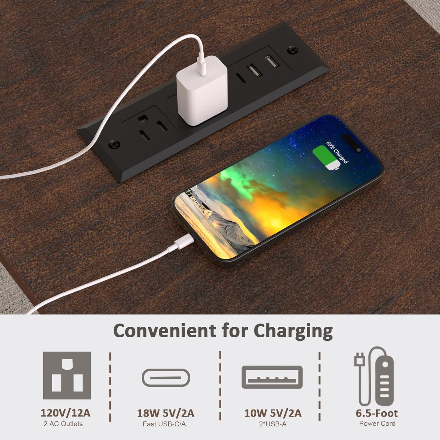 Lateral File Cabinet 3 Drawer File Cabinet with Charging Station, Wood Lateral Filing Cabinet, Printer Stand with Open Adjustable Storage Shelves for Home Office, Cherry