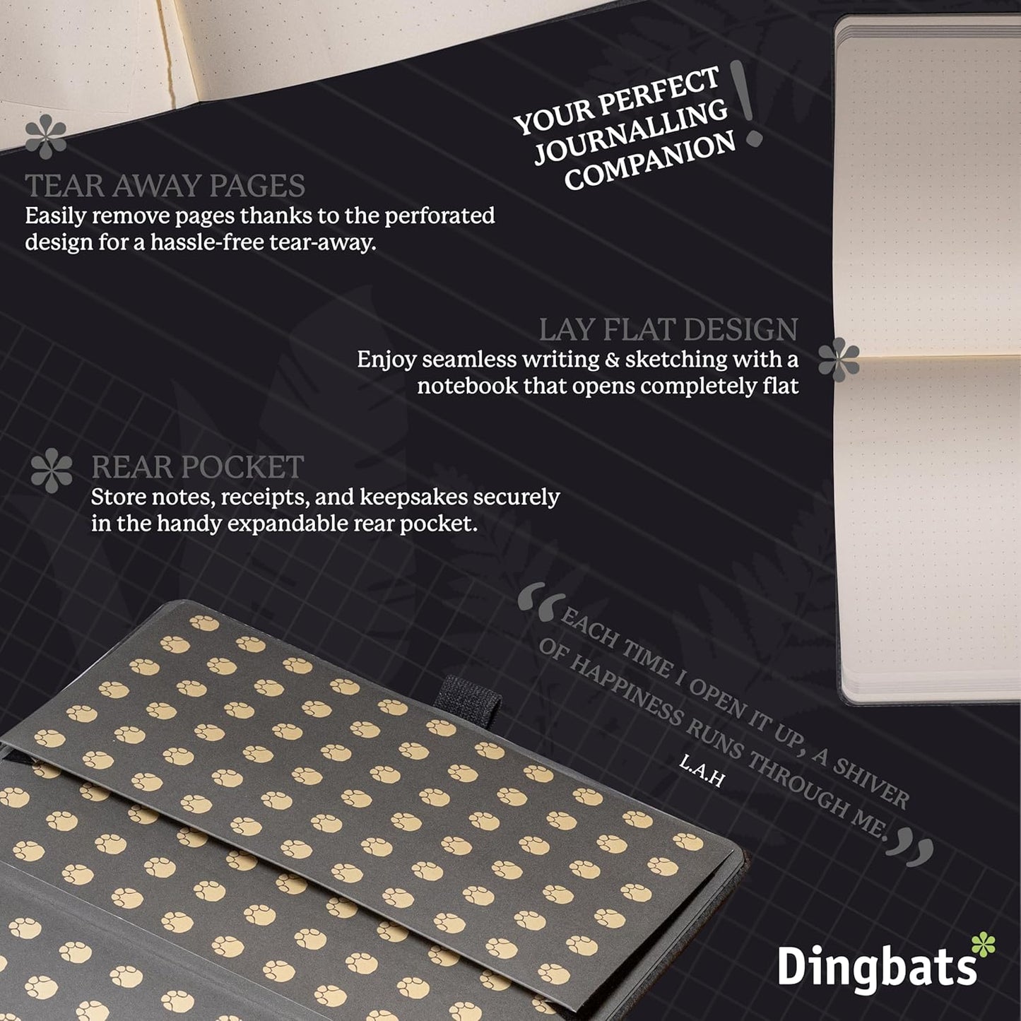 Dingbats* Wildlife Grid Writing Journal Notebook A5 - Vegan Leather Hardcover - Ideal for Work, Travel - Pocket, Elastic Closure, & Bookmark