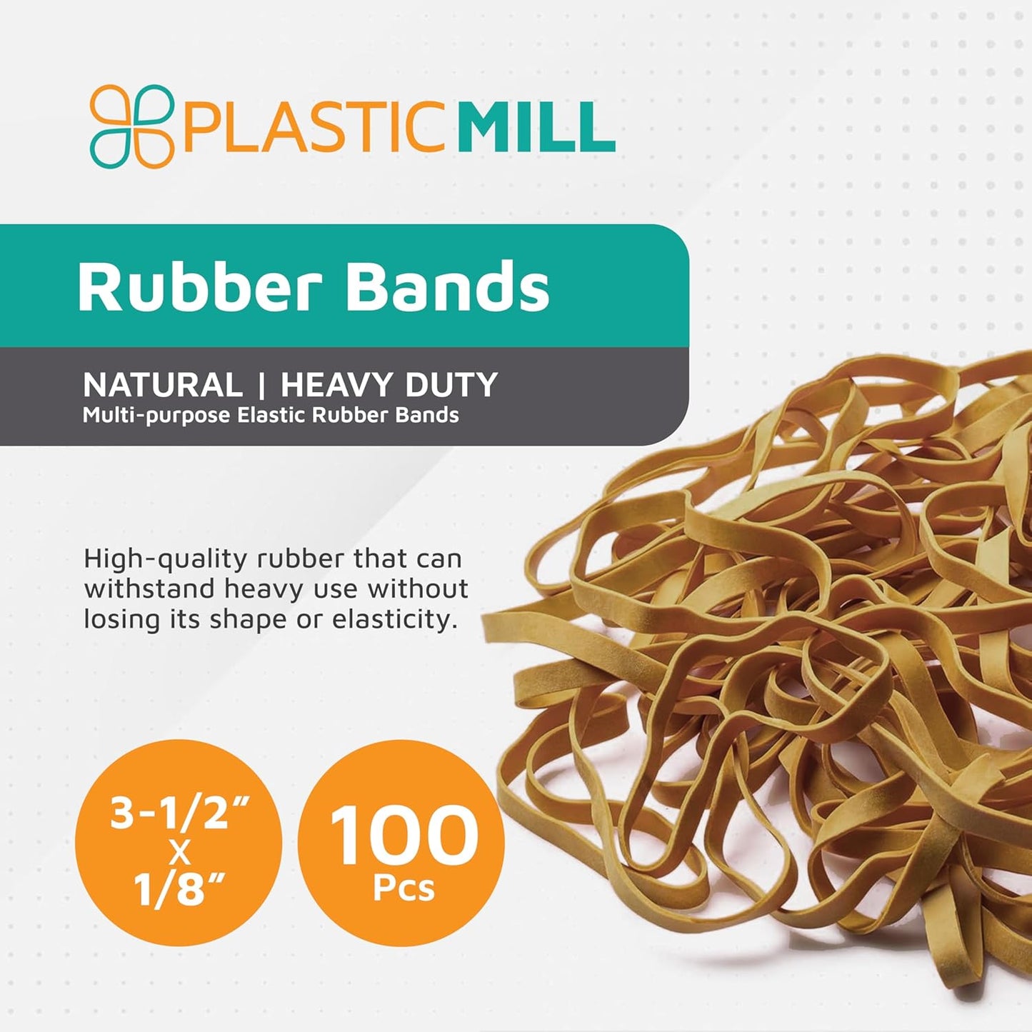 Plastic Mill Rubber Bands Thick Size #33 | Natural Durable RubberBands 100 Count /pack | 3 1/2 x 1/8" Multi-Purpose Band | Elastics large Long Rubber for Office Supply, File Folders, box, Books, gifts, Notebook|