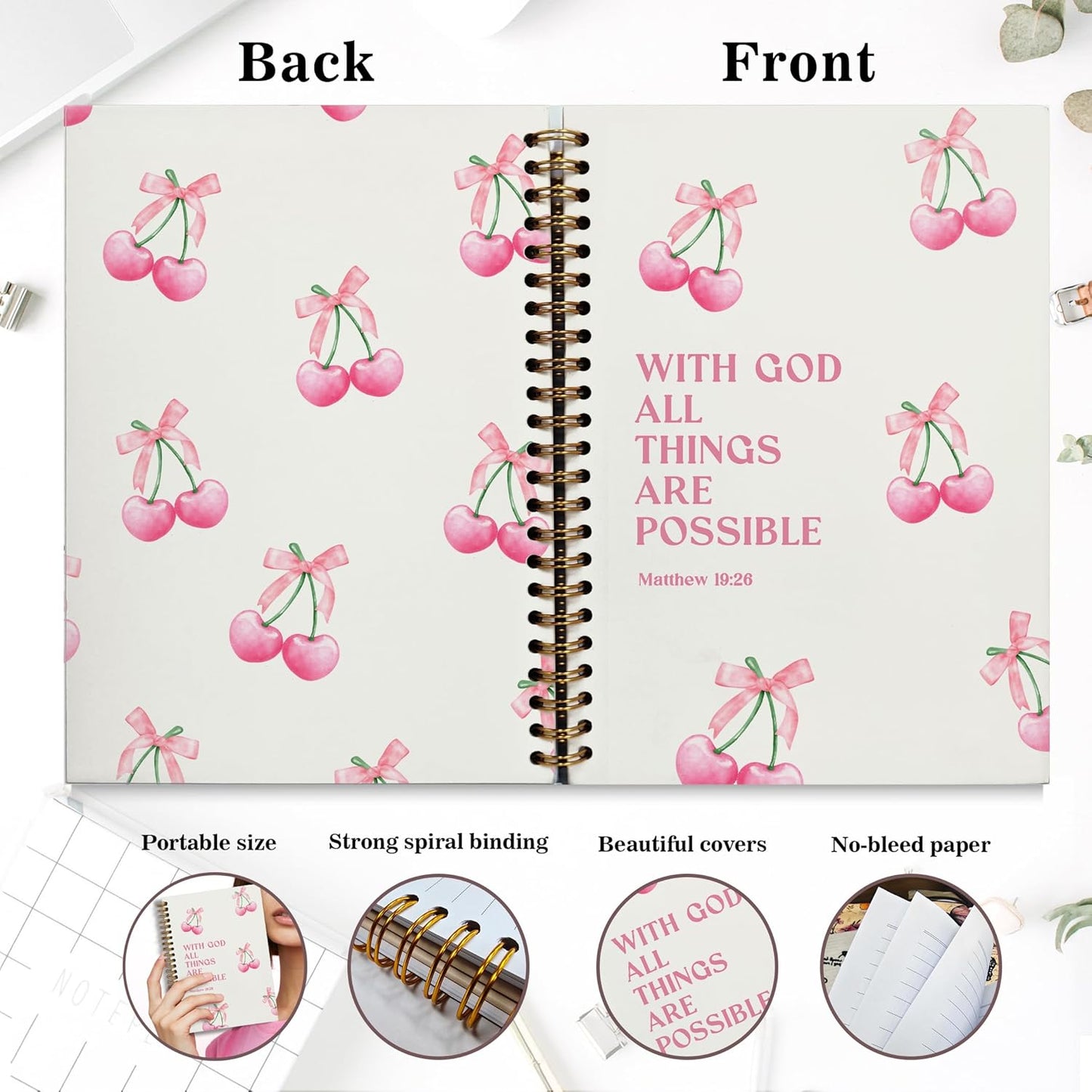 Bible Notebook, A5 Spiral Christian Journal with Floral Pink Butterfly Notebook, Bible Verse-God Says You Are, Inspirational Notebooks for Women, Bible Study, Gift for Birthday Christmas