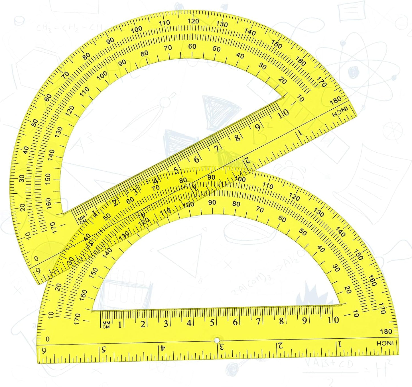 Zonon 2 Pcs 6 Inch Plastic Protractor Math Protractors 180 Degrees Angle Measurement, Translucent for Geometry Classroom Kid Student School Office Supplies(Yellow)