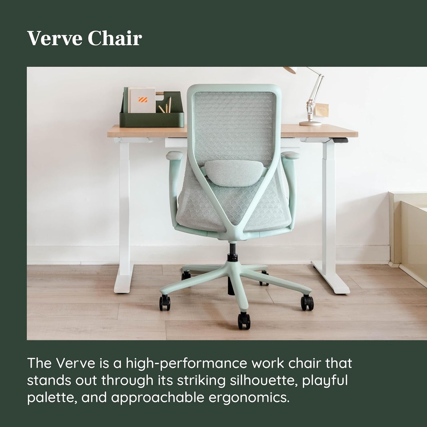 Branch Verve Chair - High Performance Executive Office Chair with Contoured Seat Back and Adjustable Lumbar Rest - High Density Foam Cushion with Aluminum Base - Up to 275 lbs - Mint