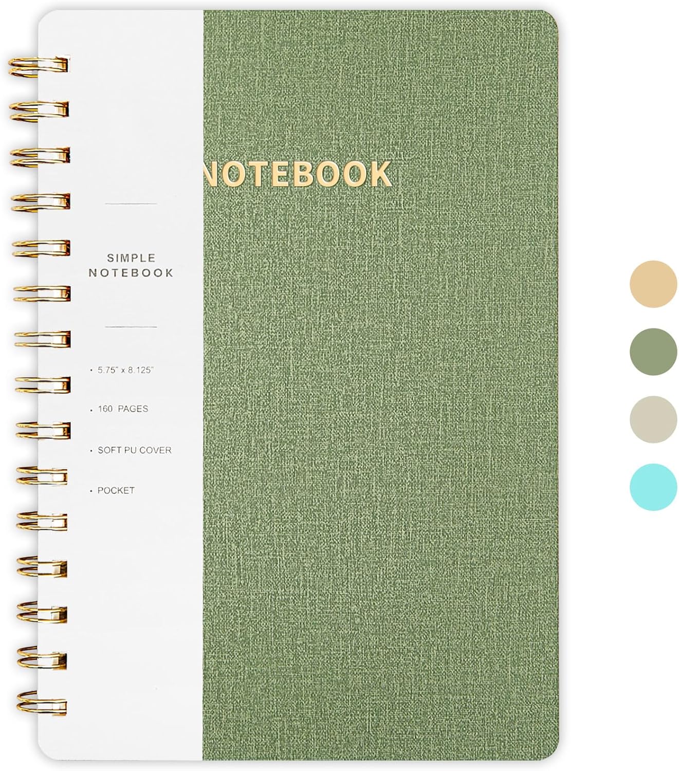 Lined Spiral Notebook College Ruled A5 Journal Book for Note Taking, 160 Pages Writing Journal for Office and Home School Supplies 5.75x8.125 inch (1ArmyGreen)