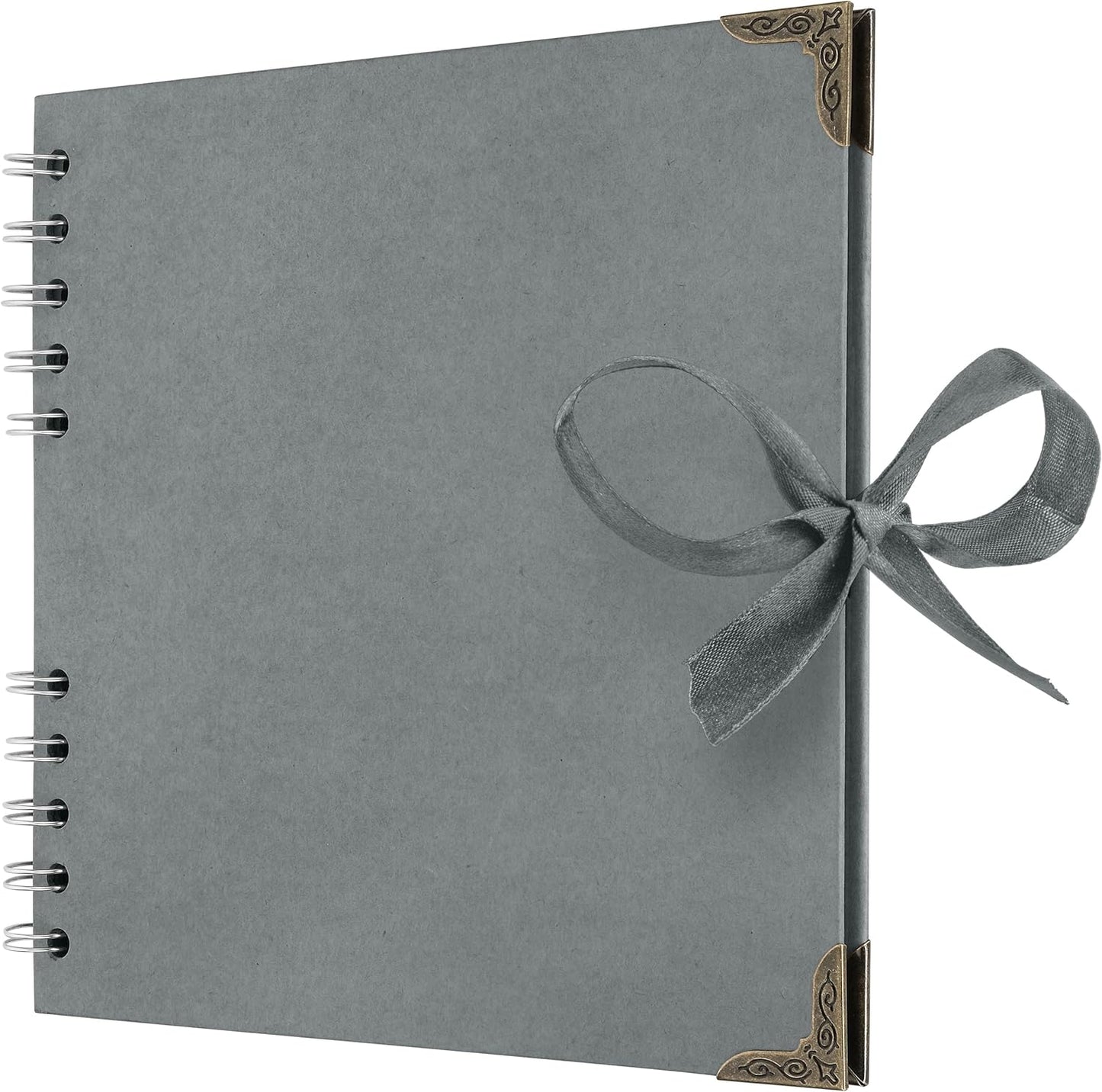 Bstorify Square Scrapbook Photo Albums 7 x 7 Inch Grey Hardcover with Ribbon Closure - Ideal for Scrapbooking, Art & Craft Projects