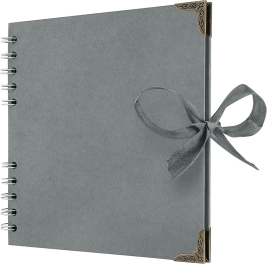 Bstorify Square Scrapbook Photo Albums 7 x 7 Inch Grey Hardcover with Ribbon Closure - Ideal for Scrapbooking, Art & Craft Projects