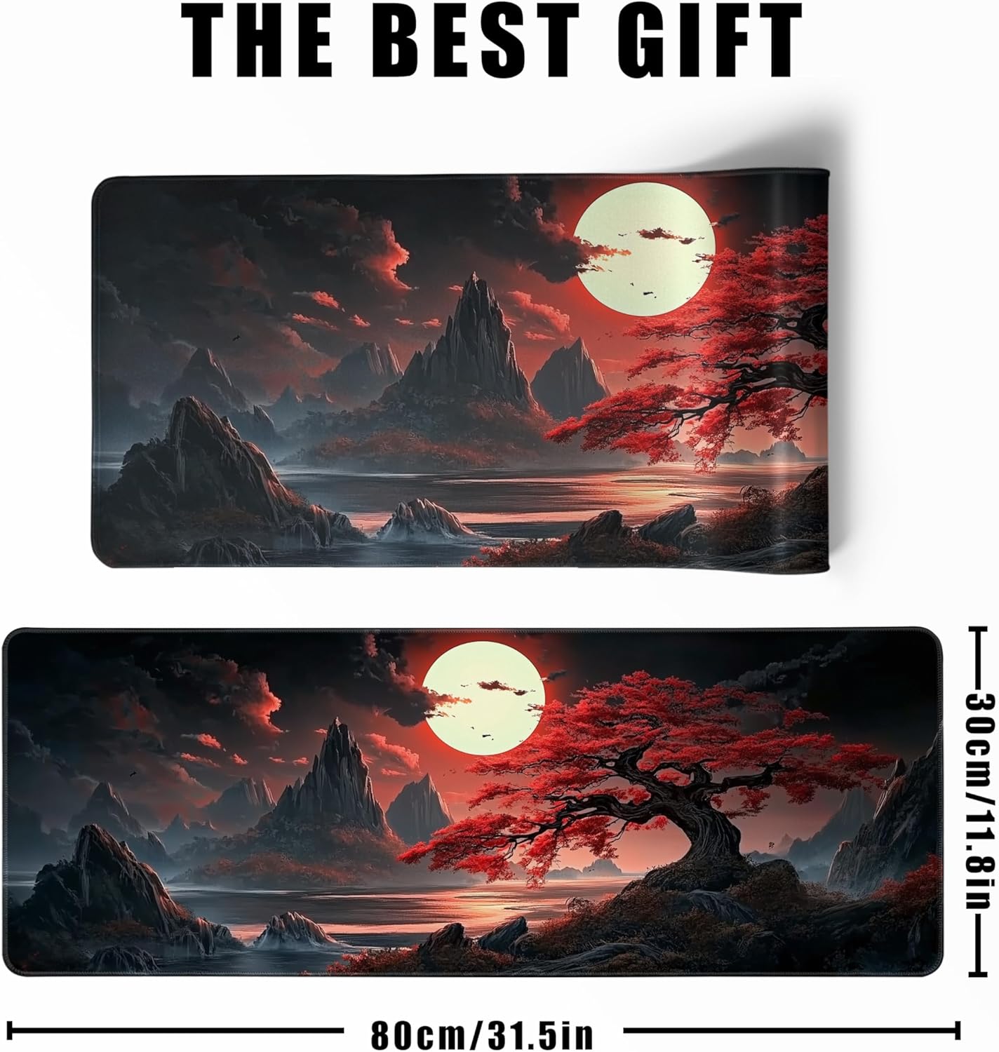 Japanese Desk Mat Riverside Full Moon Large Mouse Pad Gaming Mousepad Extended XL Keyboard Mat Computer Laptop Mouse Desktop Mat 31.5 X 11.8 Desk Decor