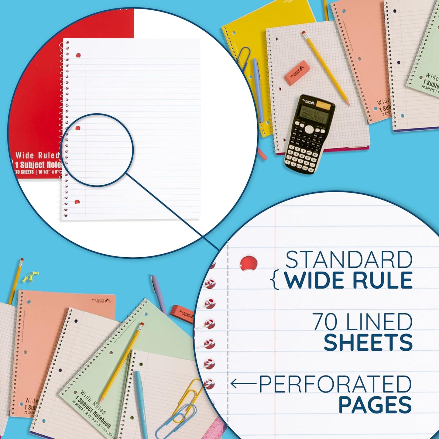 Blue Summit Red Wide Ruled Spiral Notebooks Bulk, 1 Subject Spiral Notebook Wide Ruled, Paper School Bulk Notebooks, 48 Pack