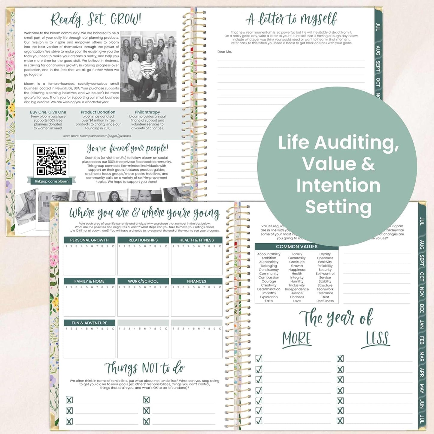 bloom daily planners HARDCOVER 2025-2026 (8.5" x 11") Academic Year Day Planner (July 2025 - July 2026) - Task Goal Organizer - Monthly & Weekly Inspirational Agenda Book - Garden Party, Beige