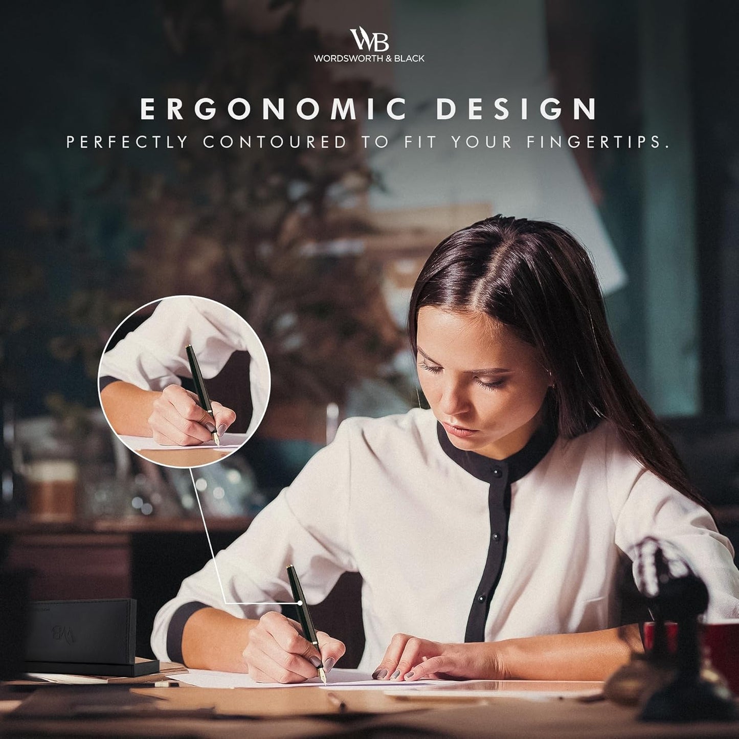 Wordsworth & Black Fountain Pen Set, 18K Gilded Broad Nib, Includes 6 Pack Ink Cartridges, Ink Refill Converter & Gift Box, Gold Finish, Calligraphy, [Silver Gold], Perfect for Men & Women