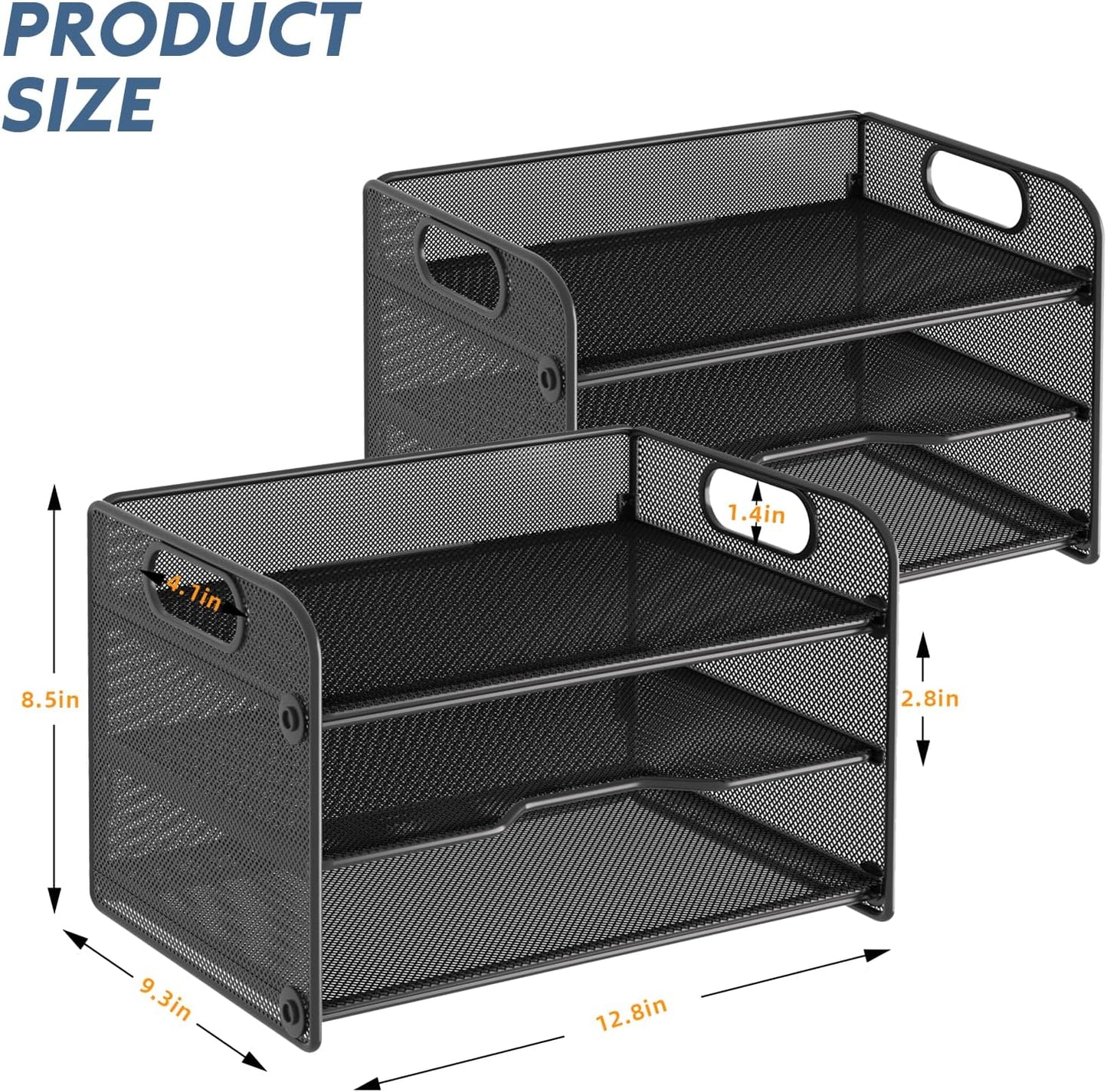 samstar 2 Pack 3 Tier Letter Tray Paper Organizer with Handle, Mesh Desk Organizer Paper Sorter File Rack Shelves, Black