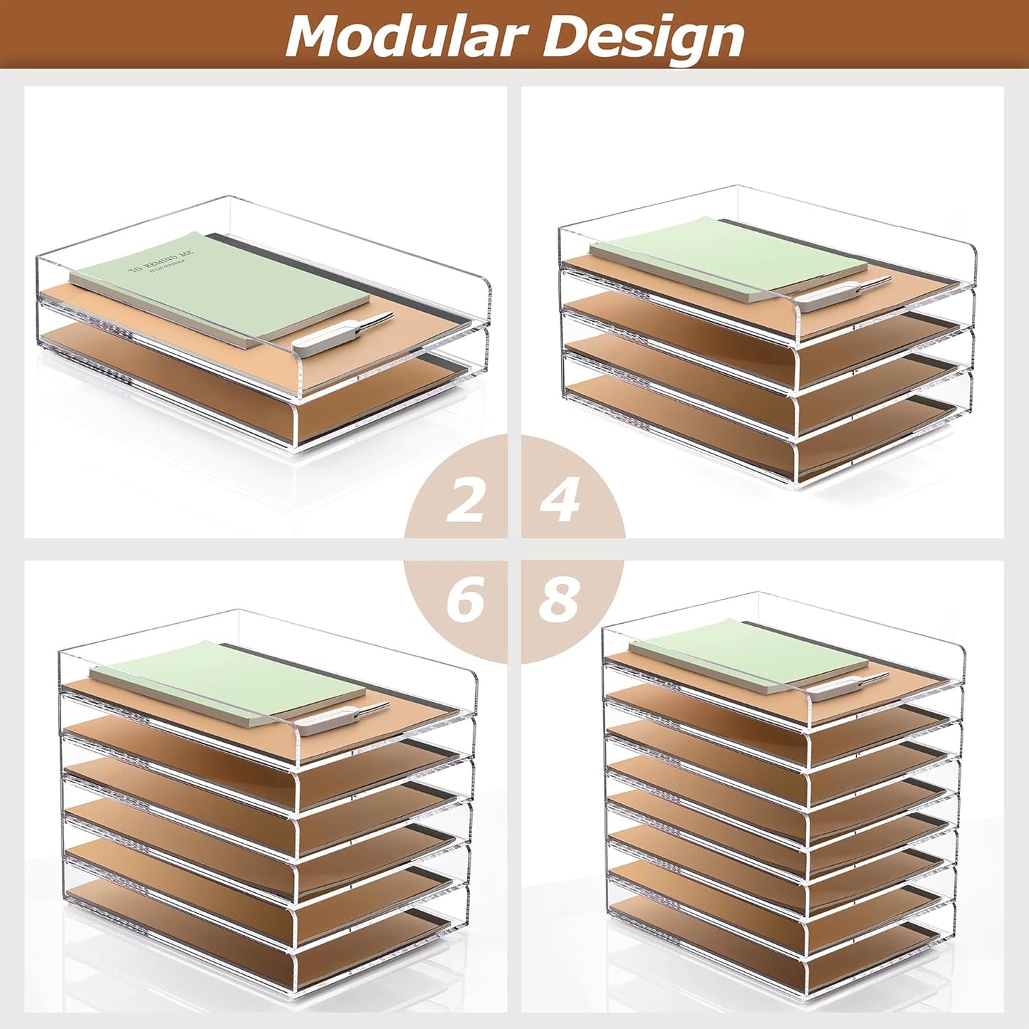 SANRUI 2 Tier Acrylic Stackable Paper Letter Tray, Vertical A4 File Desk Organizer and Accessories Sorter Tray, Clear Workspace Office Supplies Organizers, 12inx9.25inx3.42in