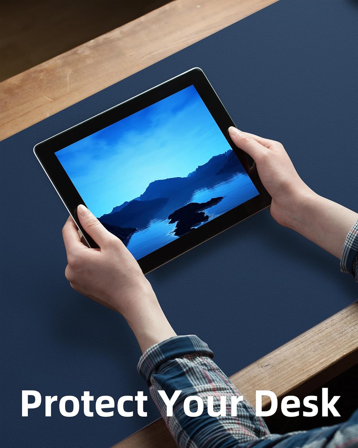 Large Desk Mat,55" x 17"Leather Desk Pad Protector,Large Mouse Pad,Office Desk Mat, Non-Slip PU Leather Desk Blotter,Desk Pad,Waterproof Desk Writing Pad for Office/Home/Decor (Midnight Blue)