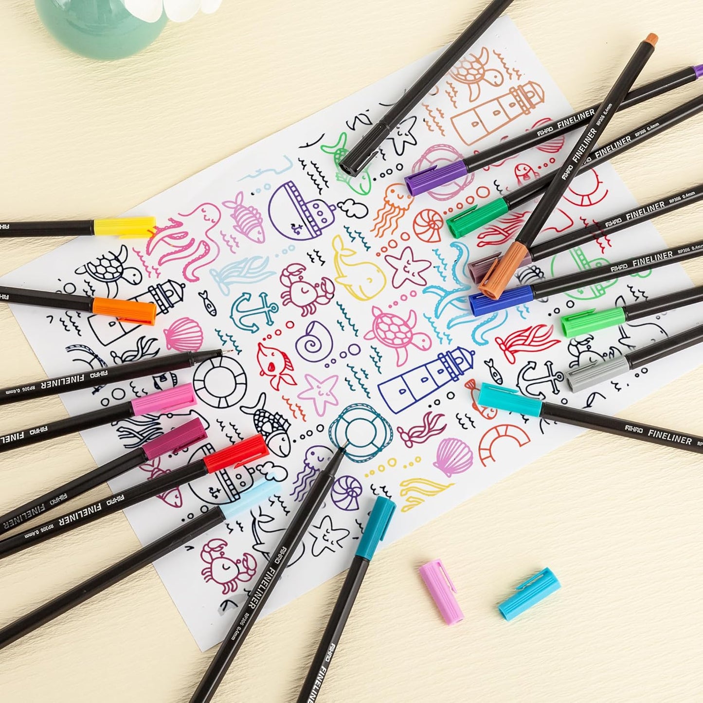 AIHAO Fineliner Pen, Color Pens for Drawing, Calendar, Coloring, Writing, Note Taking, Journaling,18ct Colors Fine Line Porous Fine Point Markers, School Office Teacher Art Supplies