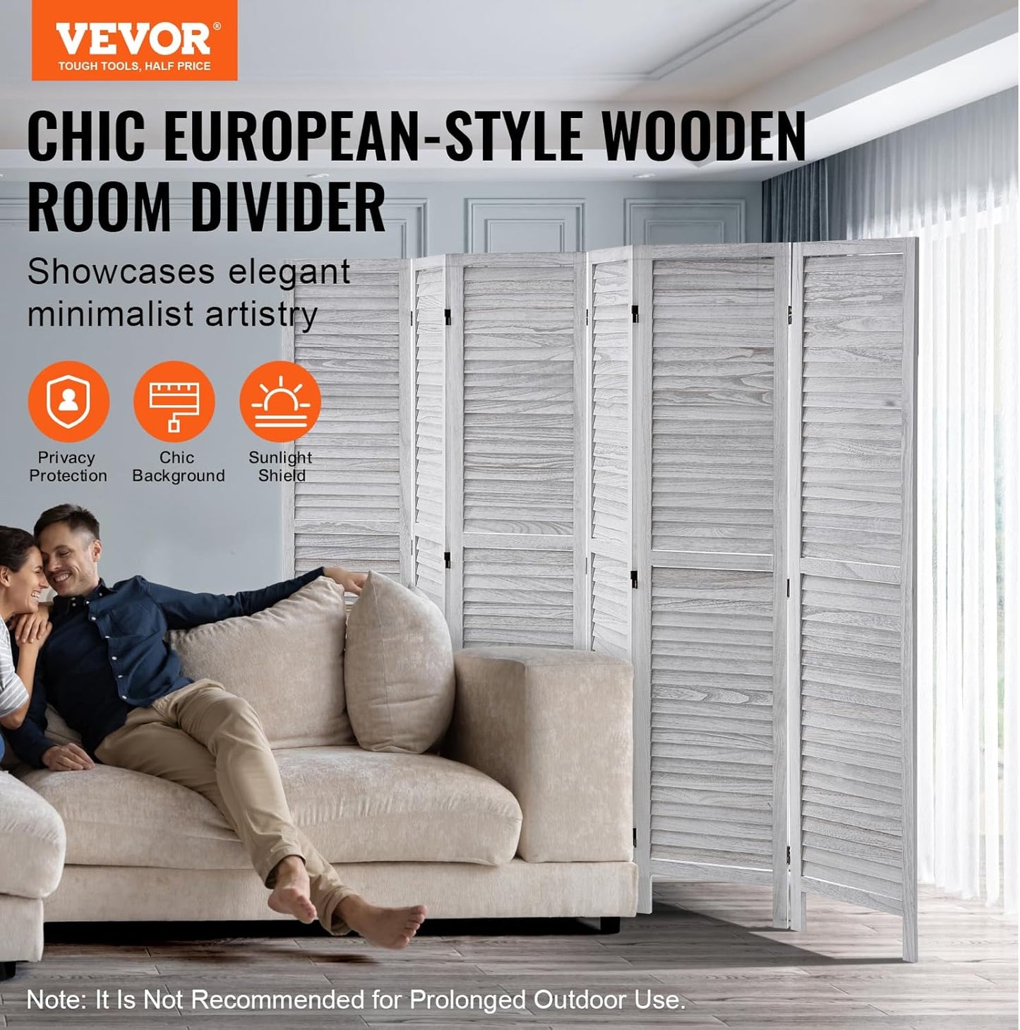 VEVOR Wood Room Divider, 6 Panel Wood Folding Privacy Screen, 66.9 Inches Tall Indoor Louvered Wooden Partition, Portable Decoration Screen, for Room Separation, Home, Office, Restaurant & Bedroom