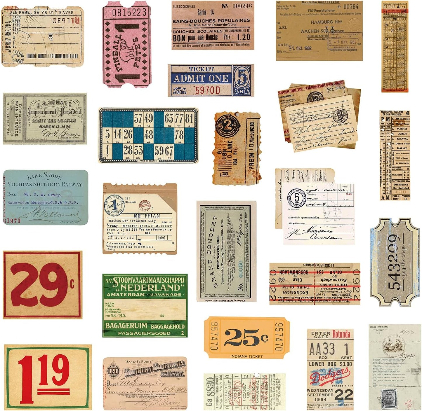 PRSTINCOL 100Pcs Vintage Sticker Pack - Scrapbooking Supplies & Junk Journal Accessories - Aesthetic Stickers for Water Bottles, Craft Kits, Bullet Journals - Retro Design