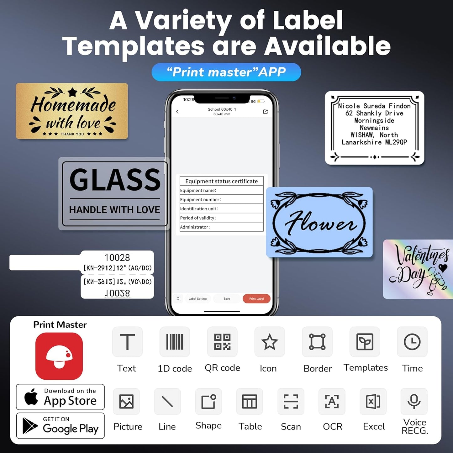 Phomemo M250 3 Inch Label Maker Machine with Tape, 2025 Upgrade Portable Barcode Label Printer for Business, Home, Logo Label, Thermal Address Label Maker with 100 Labels, 40x30mm