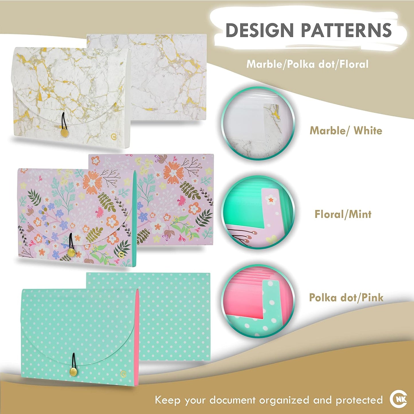 CNK File Folder Organizer with 13 Pocket Accordion Binder Expanding Folders for Document Receipt Paper Document Pocket Accordian Expandable Holder Files School Office Labels Letter Filing