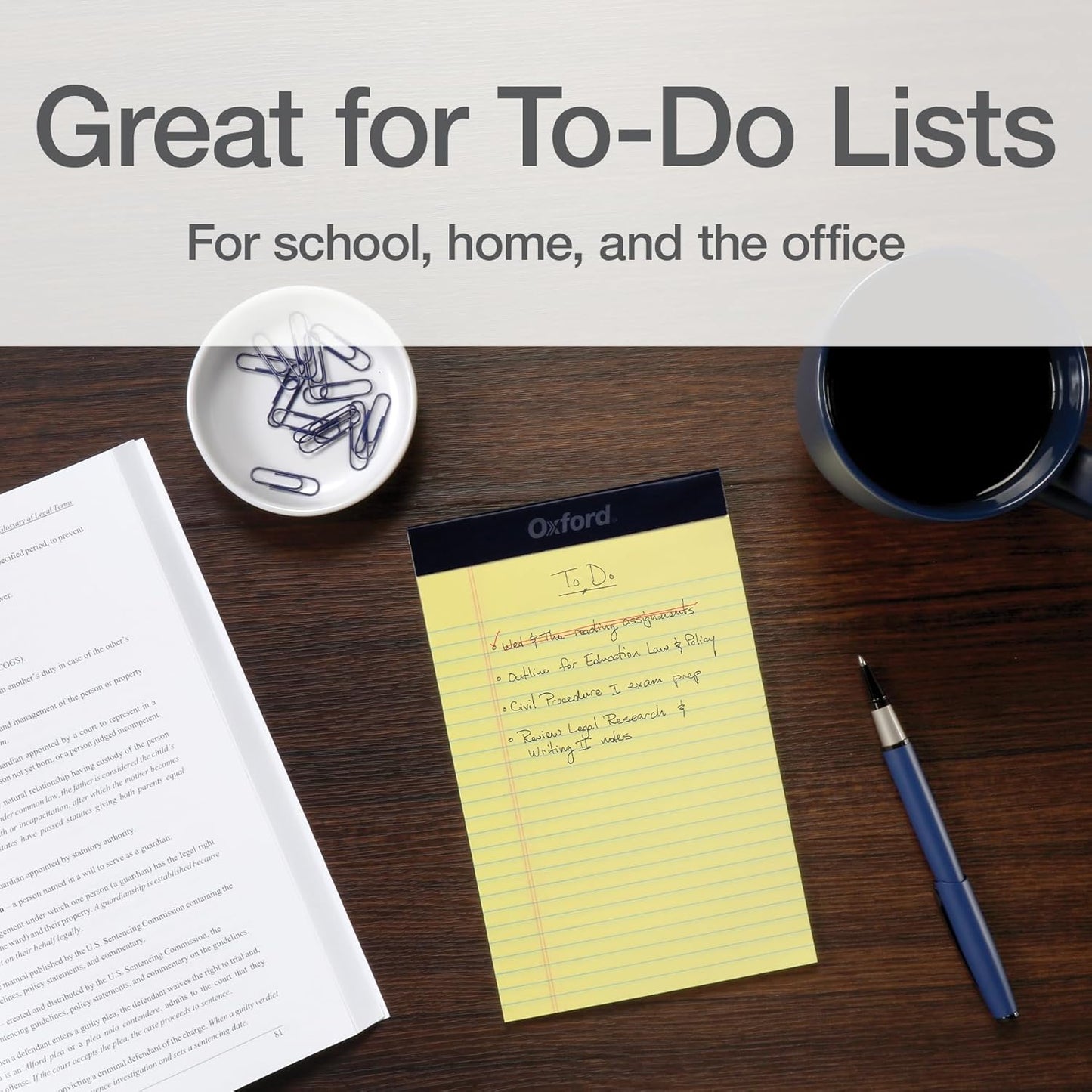 Oxford 5 x 8 Inch Legal Pads, 3 Pack, Narrow Ruled on Both Sides, Canary Yellow Paper, 50 Perforated Sheets Per Writing Pad, Proudly Made in the USA (1017033)