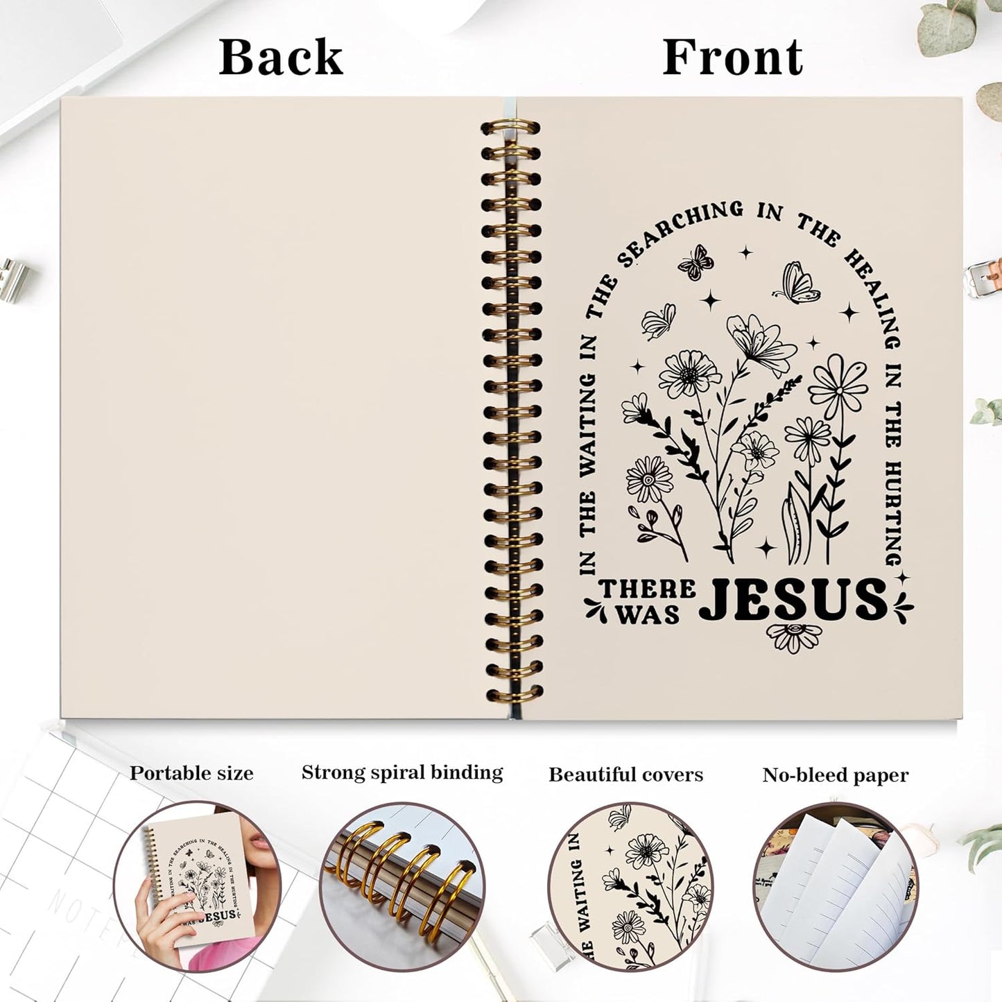 YOU FOUND ME Bible Notebook, A5 Spiral Christian Journal with Floral Pink Butterfly Notebook, There Was Jesus, Inspirational Notebooks for Women, Gift for Birthday Christmas, Office Supplies
