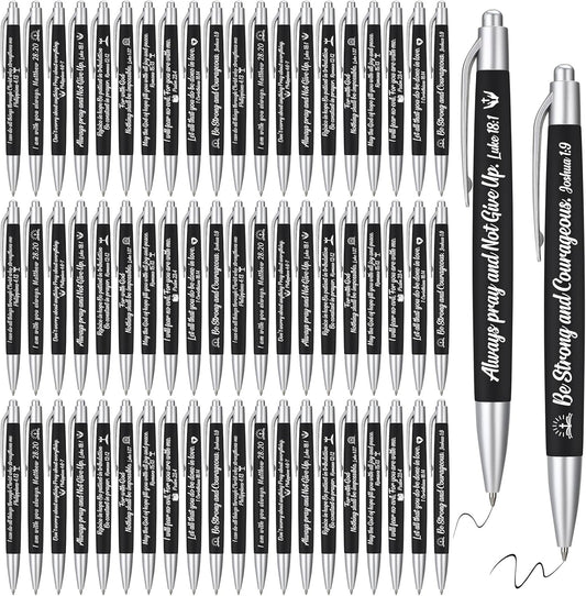 Yeaqee 100 Pcs Inspirational Pens Employee Appreciation Back to School Gifts Motivational Thank You Metal Greeting Quote Ballpoint Pen for Coworker Teacher(Black,Biblical)