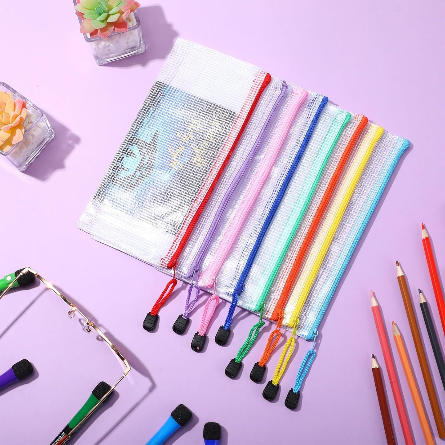 Jetec 32 Pcs Mesh Zipper Bags Toy Storage Bikini Organizer Bag Bolsas Para Guardar Trajes De Baño Waterproof Zipper Reusable Pouch Puzzle Multipurpose for Storage Office(Cute Color,9.5 x 4.5 Inch)