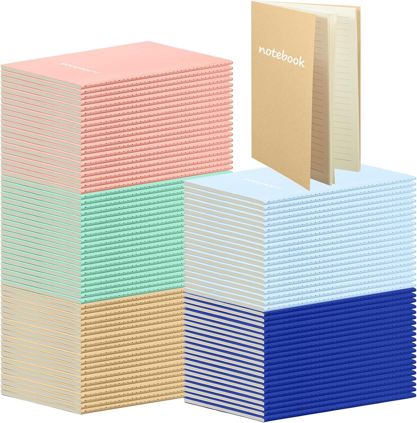 100 Pcs Kraft Notebook Journals 5.5 Inch x 8.3 Inch A5 Softcover Notebooks Bulk for Writing Sketch Office Notepad with 60 Pages 30 Sheets (Multicolor,Lined)(Bright Color,Notebook, Lined)