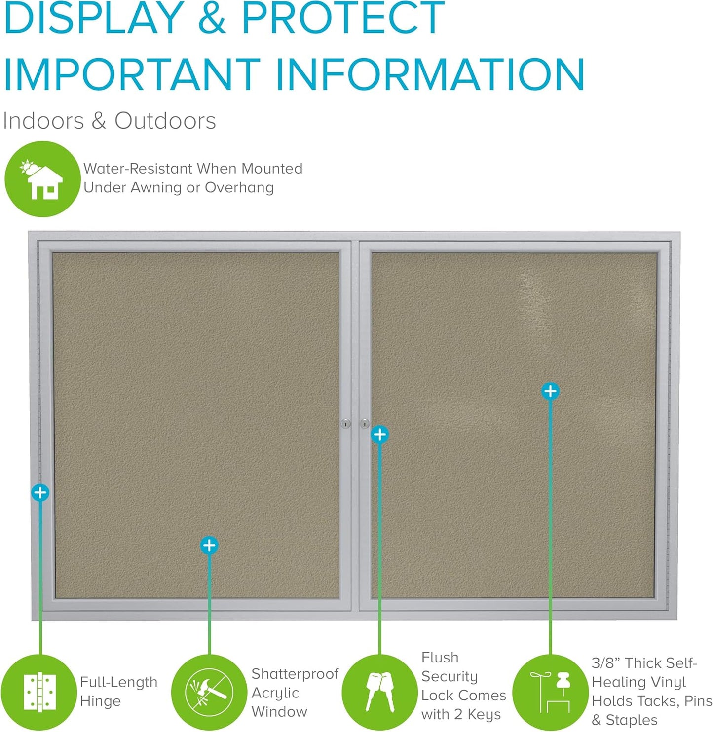 Ghent 48"x60" 2-Door Outdoor Enclosed Vinyl Bulletin Board, Shatter Resistant, with Lock, Satin Aluminum Frame - Caramel (PA24860VX-181), Made in the USA