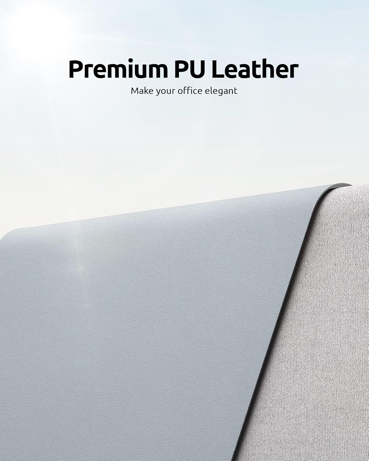 YSAGi Leather Desk Protector, Office Mat, Large Mouse Mat, Non-Slip PU Leather Blotter, Laptop Desk, Waterproof Writing Pad for Office and Home (Light Grey, 31.5" x 15.8")