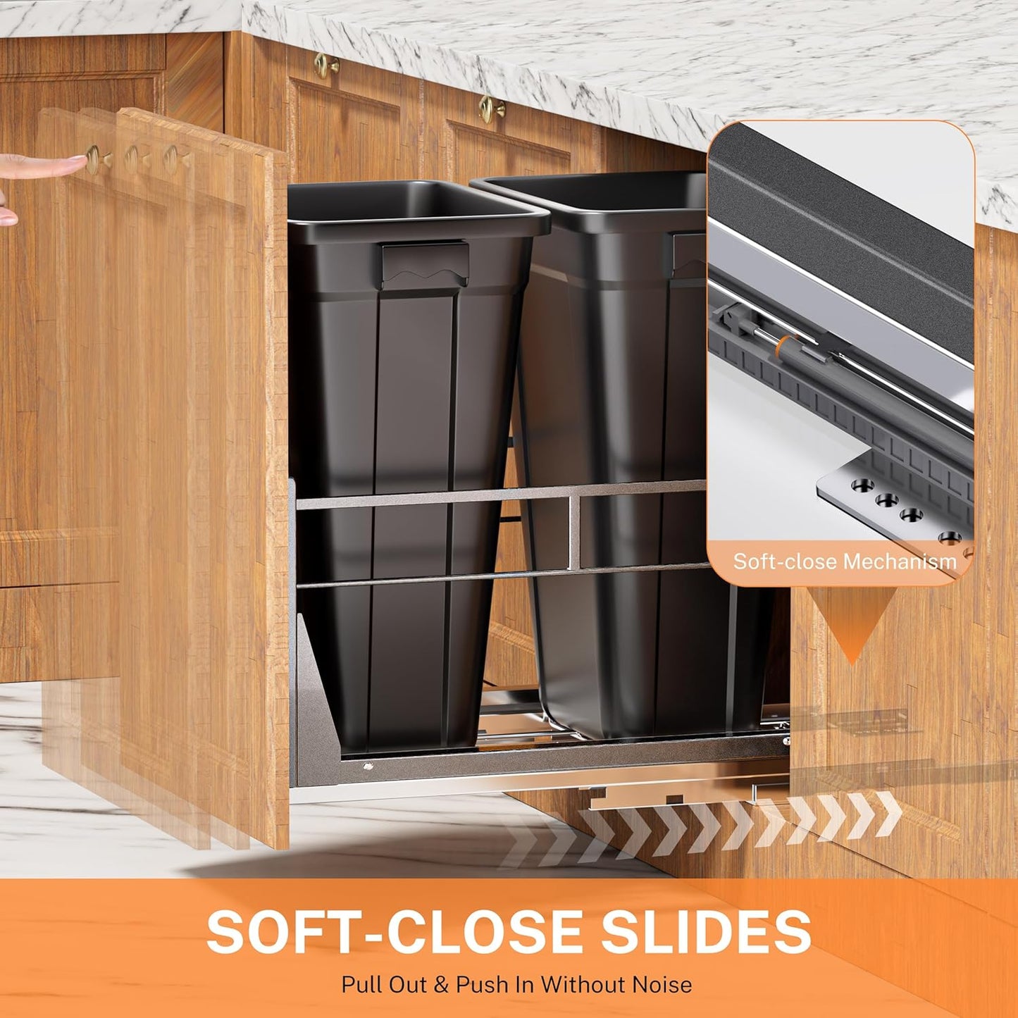 YJHome Pull Out Trash Can Under Cabinet with 2 * 10Gal Garbage, Cabinet Trash Can Pull Out Kit with Soft-Close Slides, Under Sink Trash Can with Door Mounting Kit for Minimum Opening 18" W