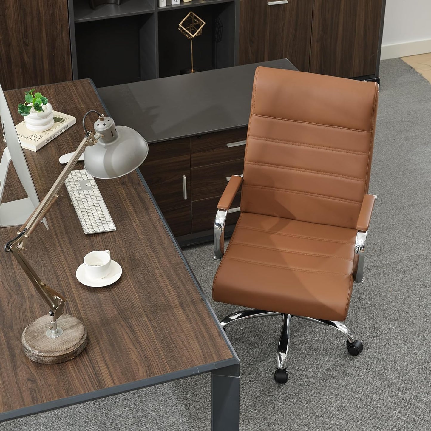 Office Desk Chair,Modern Leather Conference Room Chairs,High Back Ergonomic Home ofiice Chair,Adjustable Height Swivel Executive Computer Chairs with Padded Seat and Armrest (Brown)
