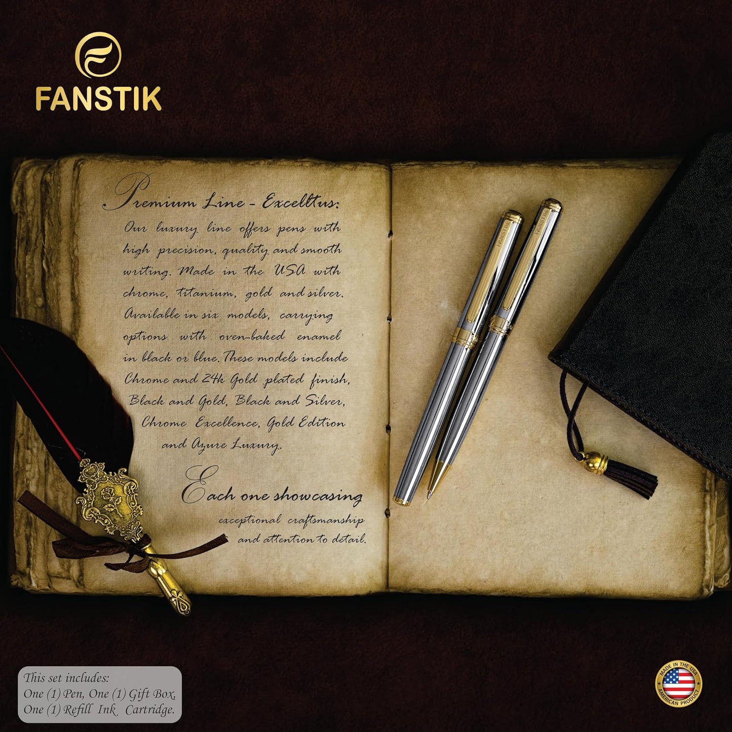 Silver&Gold Luxury Rollerball pen (Made In USA) fancy gift set for women, Real 24K Gold Plating, Professional executive pen gift set for men (Lux Rollerball Silver-Gold)