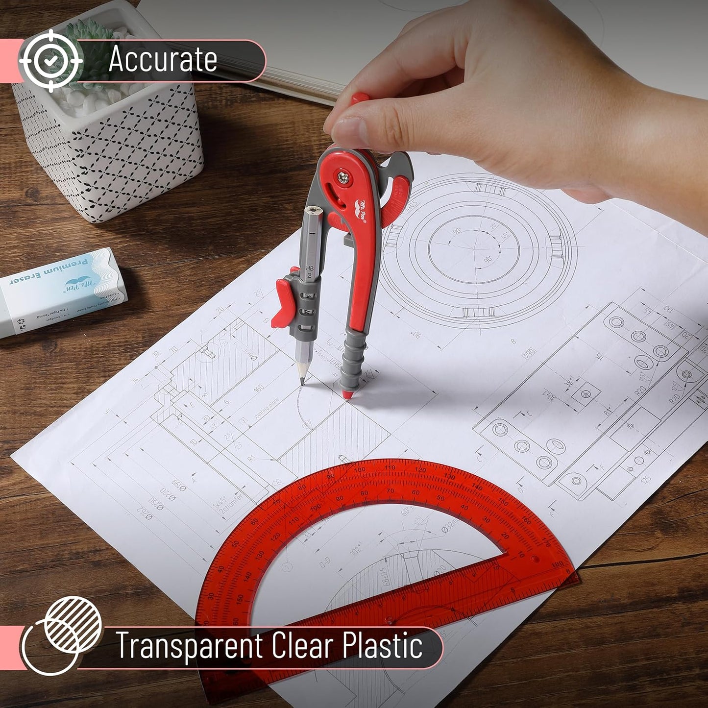 Mr. Pen- Compass and Protractor Set, Candy Apple Red, Compass Geometry Tool, Protractor and Compass Set, Compass Drawing Tool, Drawing Compass, Geometry Compass, Math Compass for Geometry