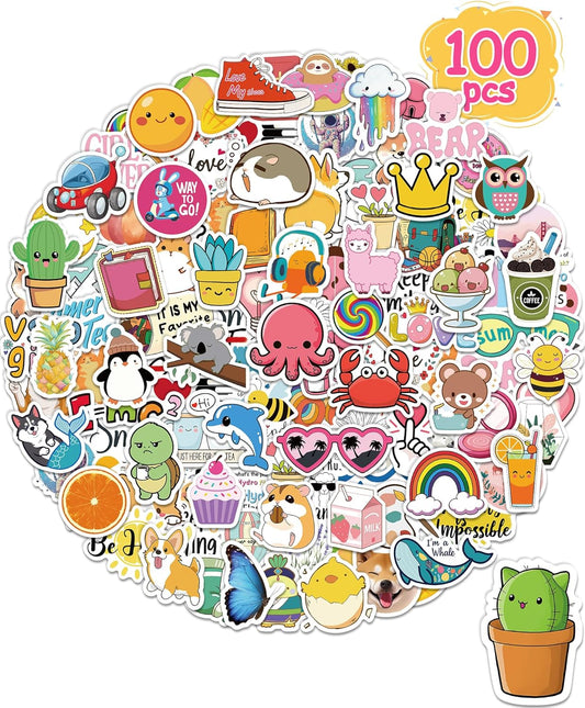 Sticker for Water Bottles, 100 Pcs/Pack Cute Vinyl Waterproof Vsco Laptop Stickers for School Students Gifts Classroom Teachers Prizes Stickers for Kids Teens Girls