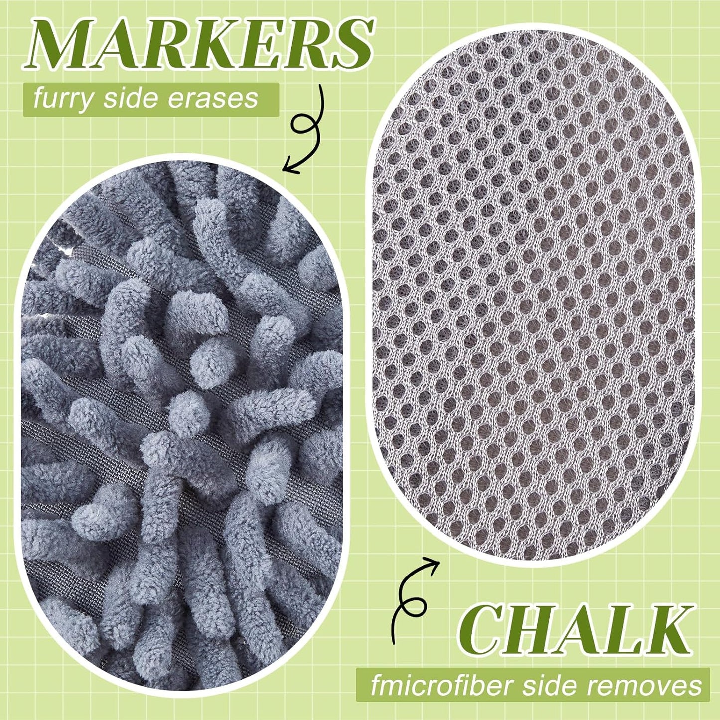 Zonon 4 Pieces Dry Erase Eraser Microfiber Shag Washable Whiteboard Eraser for Markers, Chalk, Classroom, Home and Office (Green,Yellow,Gray)