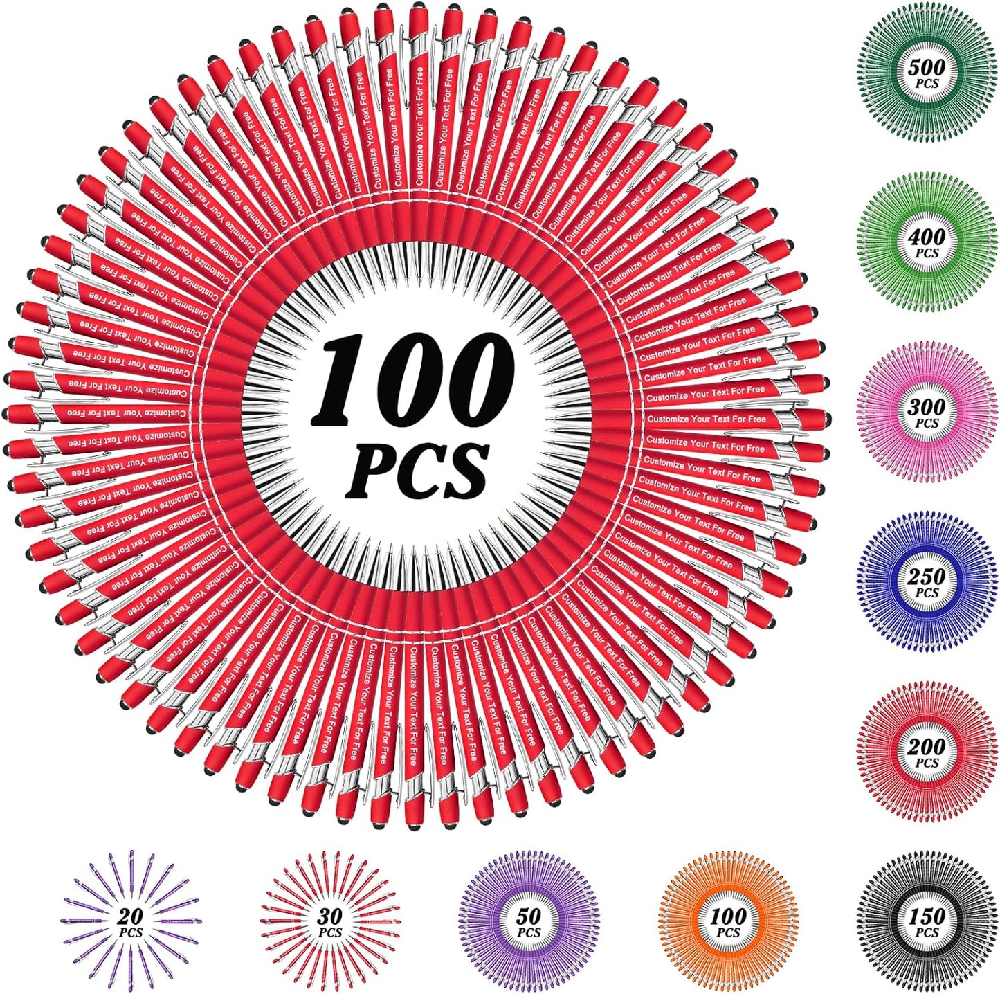 Max 500 Pcs Personalized Pens Bulk, Custom Pens with Free Engraving, Customized Stylus Tip Ballpoint Pen with Your Name Massage Text for School Office Business Graduation Anniversaries-100 Packs