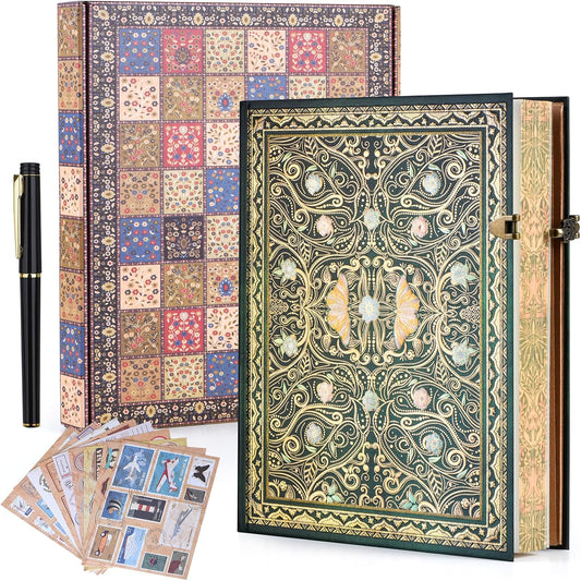 Retro 3D Jade Dream Butterfly Hot Stamp Hardcover Journal – 192 Blank Lined Pages w/Envelope Pocket - Luxury Travel Diary & Commemorative Keepsake for Cherished Moments