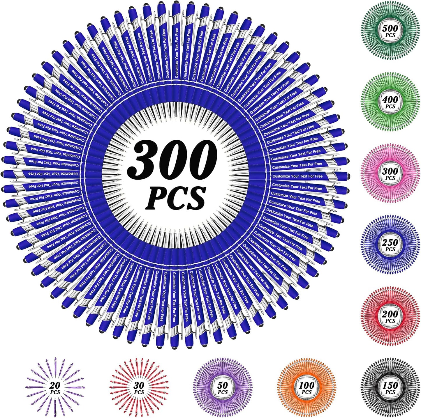 Max 500 Pcs Personalized Pens Bulk, Custom Pens with Free Engraving, Customized Stylus Tip Ballpoint Pen with Your Name Massage Text for School Office Business Graduation Anniversaries-300 Packs