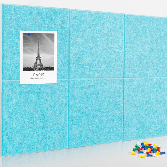 AKTOP Cork Board Bulletin Board 24"x36", 6 Pack Removable Felt Cork Board Tiles for Wall, Large Corkboard Notice Pin Board for Office, School & Home,24 Safe Adhesive Tabs, 20 Push Pins, Baby Blue
