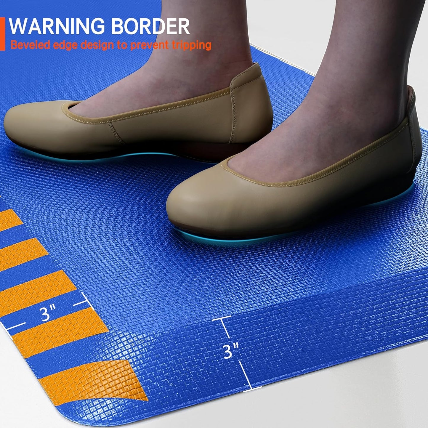 FEATOL Anti Fatigue Mat Industrial, Ergonomic Standing Floor Mat for Work for Stand, Blue with Yellow Border Safety 20" x 39"-Support for Leg & Back Pain