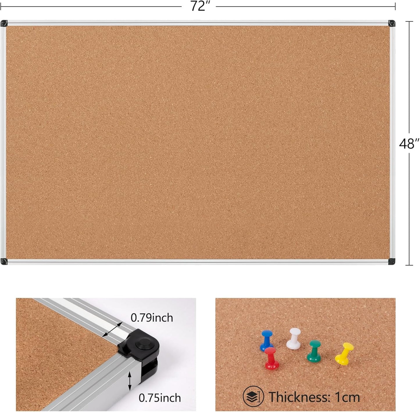 Board2by Extra Large Cork Bulletin Board 72" X 48", Silver Aluminum Framed 6'x4' Corkboard for Wall, Wall Mounted Notice Pin Board with 18 Push Pins for School, Home & Office