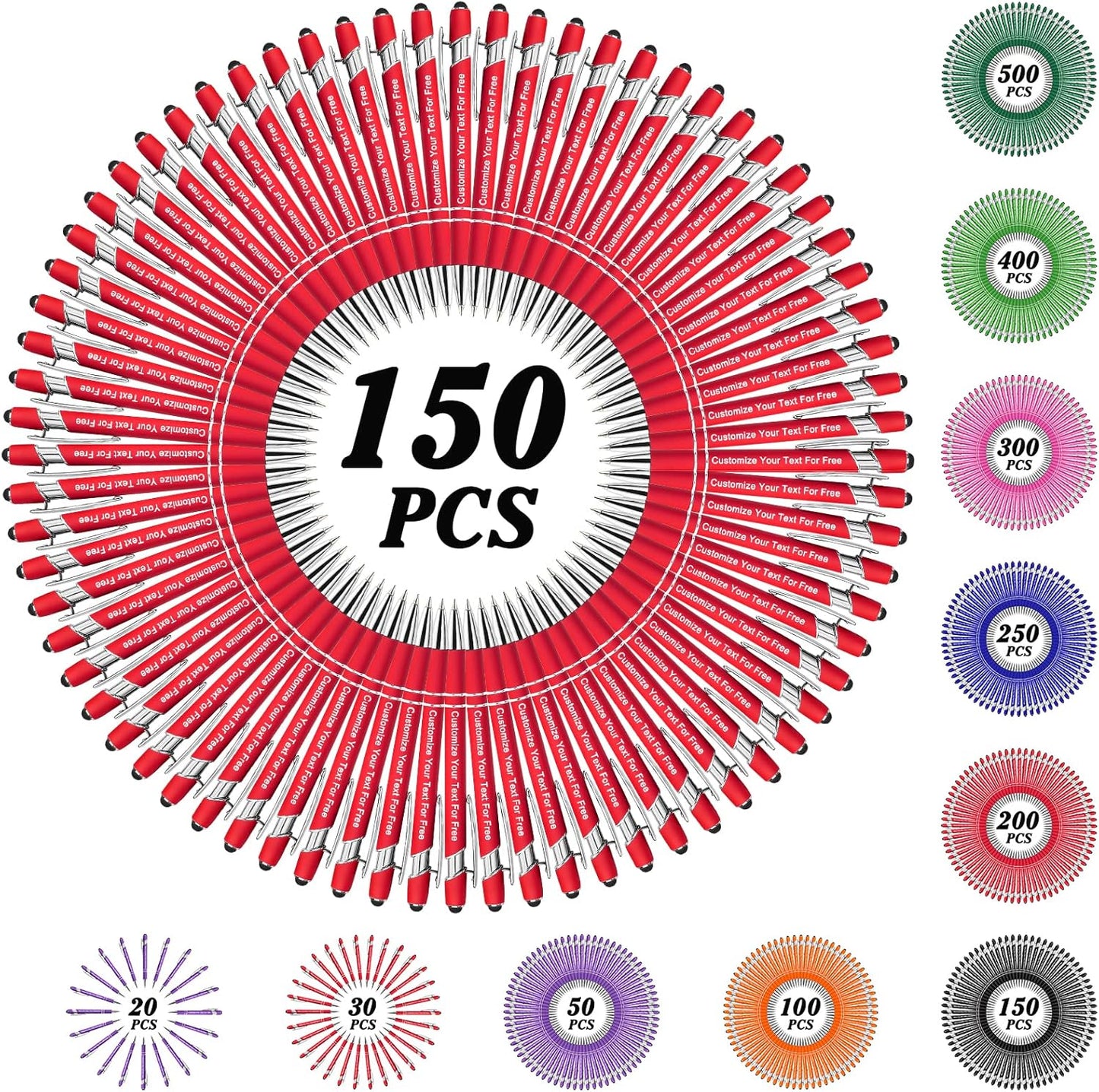 Max 500 Pcs Personalized Pens Bulk, Custom Pens with Free Engraving, Customized Stylus Tip Ballpoint Pen with Your Name Massage Text for School Office Business Graduation Anniversaries-150 Packs