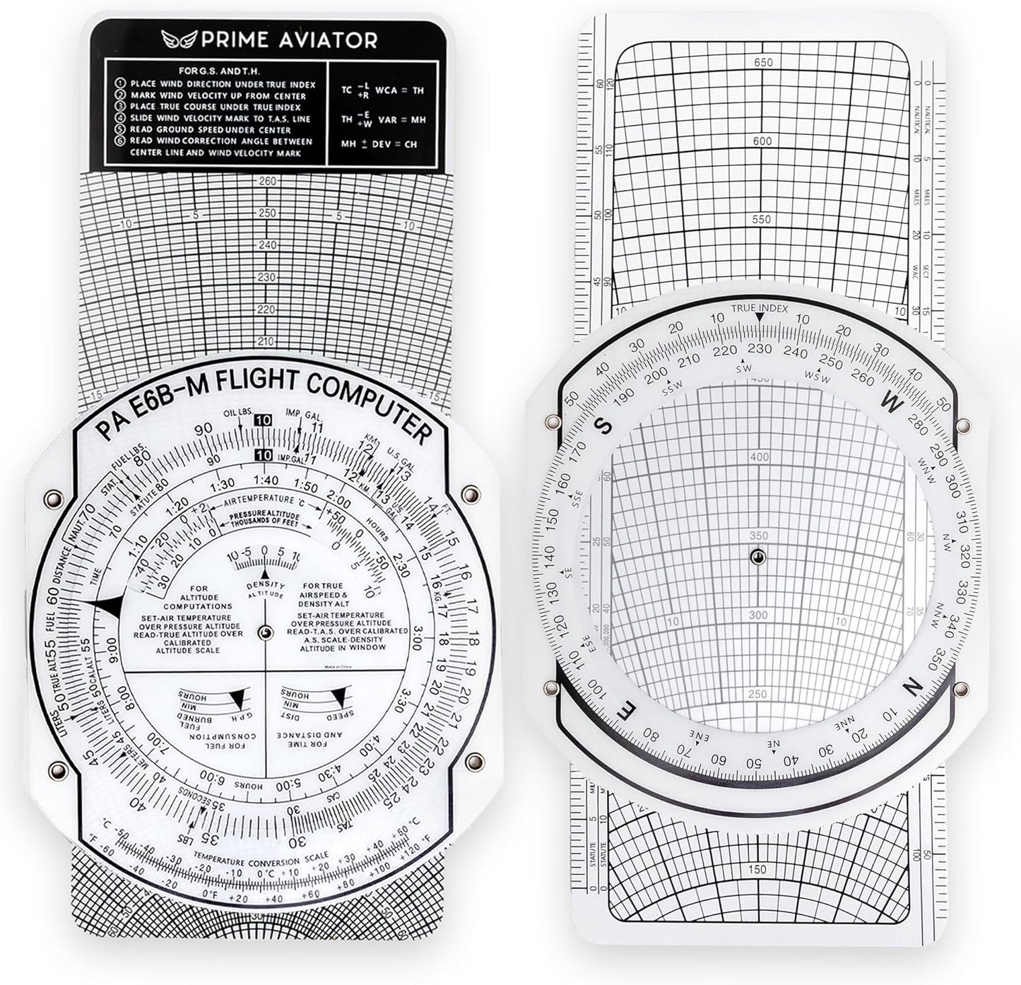 E6B Flight Computer for Pilots – Includes Aviation Plotter, Guidebook & Case – Compatible with IFR/VFR Charts – Flight Training Tool