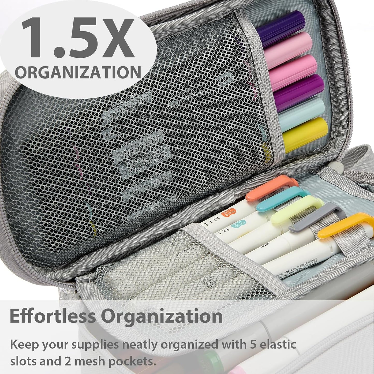 Pencil Case Pouch Box Bag School Supplies Girls Boys Kids, Cute Preppy Stuff Large Big Capacity Aesthetic Pen Organizer, Back to College Stationary, Gray, Classic Stlye, 1800ml