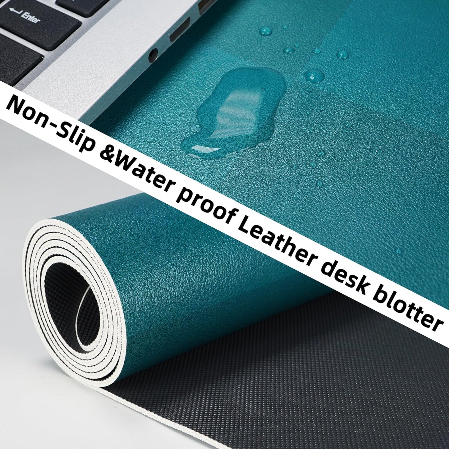 Non-Slip Desk Pad, Mouse Pad, Waterproof PU Leather Desk Protector, Large Desk Blotter, Easy Clean Laptop Desk Writing Mat for Work/Home/Decor(Dark Green 31.5" x 12")