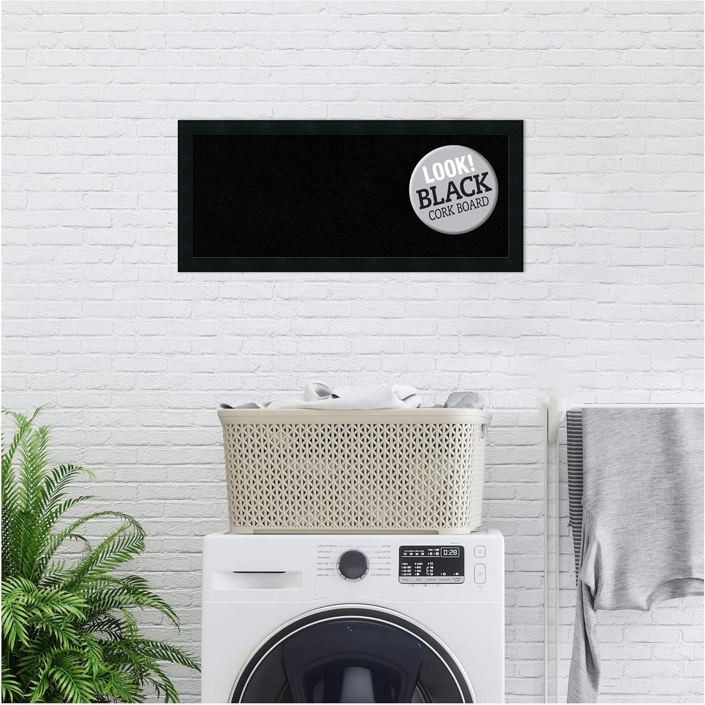 Amanti Art Black Cork Board for Wall, 14x32 Vision Board with Black Wood Frame, Medium Corkboard Office Decor for Home Organization, Modern Contemporary Corkboard Pinboard to display items for home